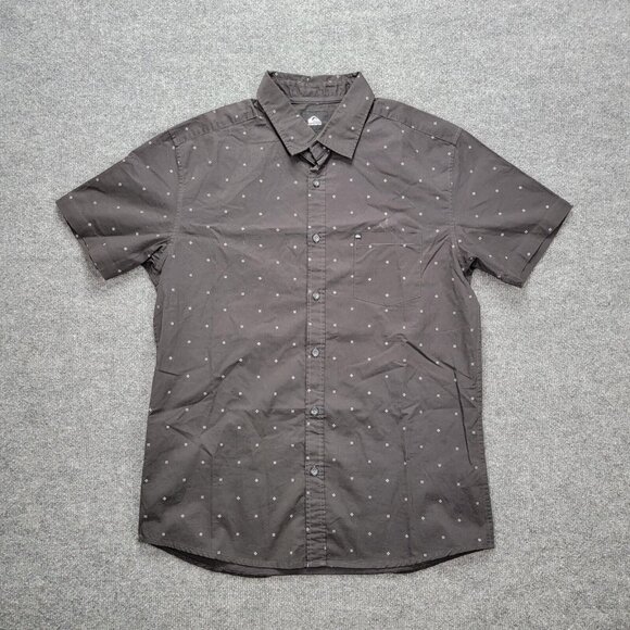 Quiksilver Shirt Mens Large Black Button Up Short Sleeve‎ All Over Print Beach - Picture 1 of 9